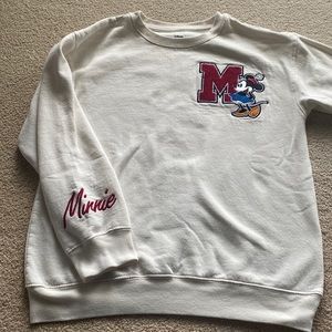Women’s small Disney Minnie Mouse varsity M sweatshirt with Minnie stitch on arm